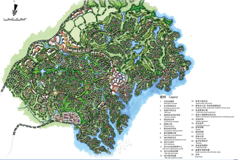 [四川]大竹百岛湖温泉度假小镇概念规划设计-温泉度假小镇概念规划——综合方案总平面图