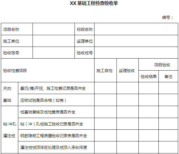 装修工程检查验收资料下载-基础工程检查验收单