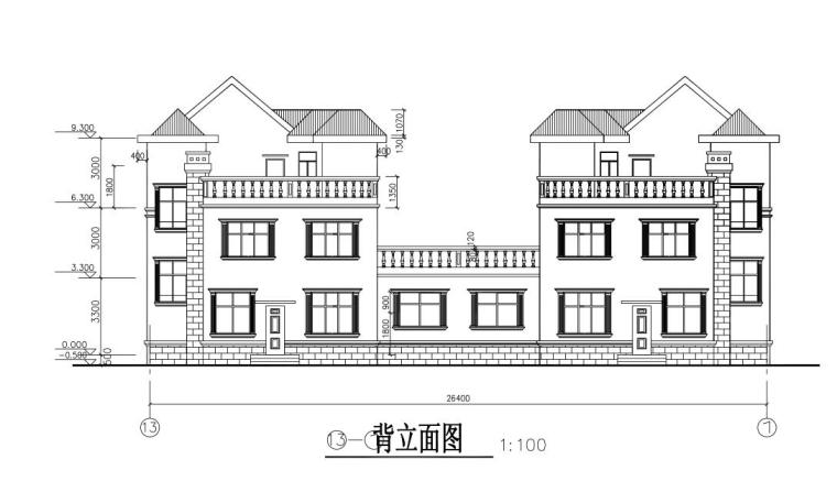 3层农村自建房别墅设计图纸带阁楼和车库（包含CAD+效果图）-北立面图