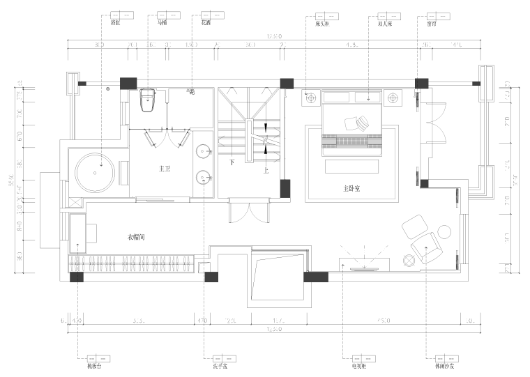 [湖南]中式风格五层别墅内部施工图设计（附3D模型+效果图）-三层平面布置图