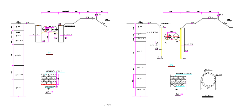 WS管道沟槽基坑围护工程方案-1-1、2-2剖面图