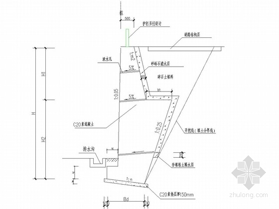 [福建]悬臂桩加高压旋喷水泥土桩锚深基坑支护及边坡防护施工图-衡重式挡土墙详图 