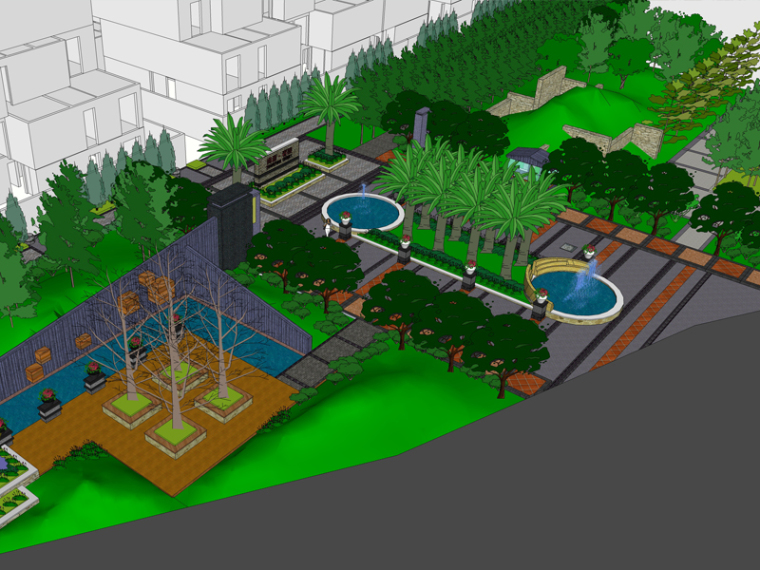 居住区入口植物照片资料下载-现代居住区入口景观模型