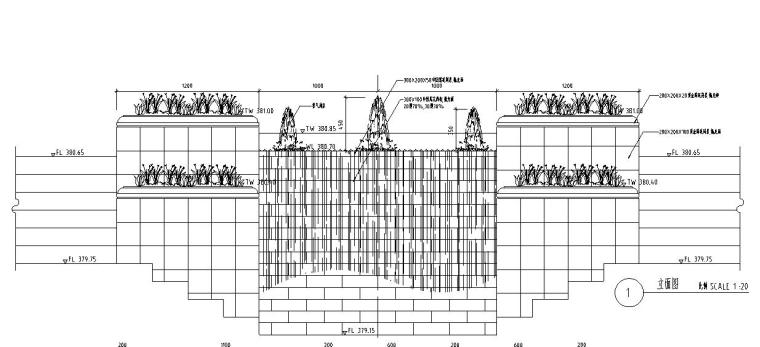 精品喷泉水景设计详图（钢筋混泥土）——知名景观公司景观-立面图