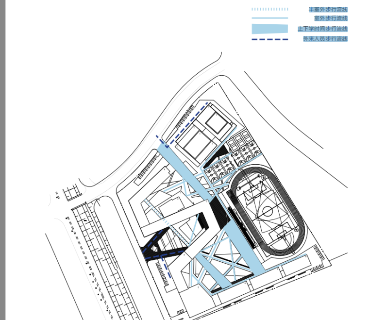 天津市西青区中学建筑设计法方案文本-步行流线图