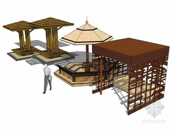 木质廊架模型资料下载-木质景观亭SketchUp模型下载