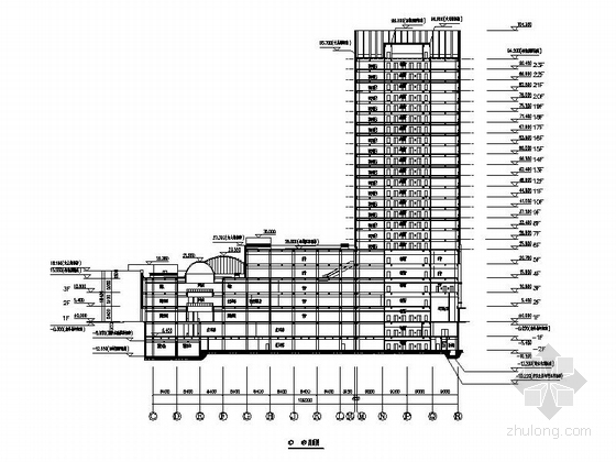 [河北]现代风格对称式商业综合体建筑设计方案图（含效果图及预算表）-现代风格对称式商业综合体建筑剖面图