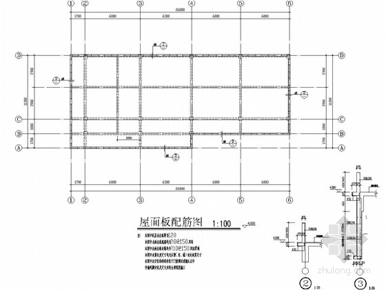 一层游乐园公厕及售票厅建筑结构施工图-屋面板配筋图 