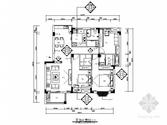 cad铺装材料样板图资料下载-[江西]现代新中式三居室样板间CAD装修施工图（含效果）