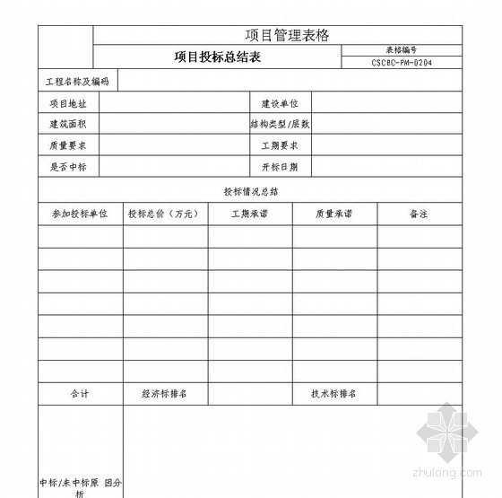 地铁投标项目特点资料下载-项目投标总结表