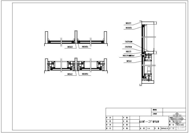 明框玻璃幕墙节点dwg资料下载-某明框玻璃幕墙节点构造详图（二）（北立面1-2F窗图）