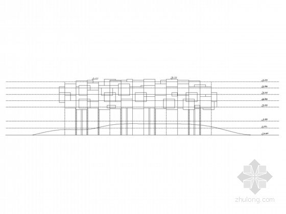 [北京]6层核心筒立体方格结构知名传媒中心建筑设计方案文本（国内著知名建筑设计师，含cad）-传媒中心立面图