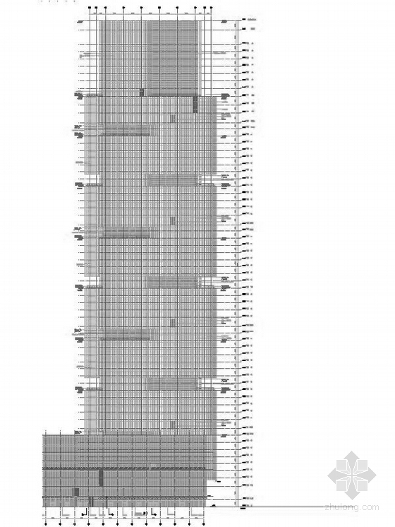 [河南]280米地标双塔办公建筑施工图（200页图纸 知名设计院）-280米地标双塔办公建筑设计立面图