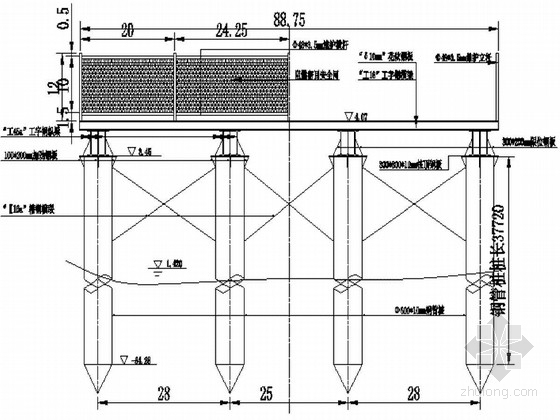 水中钢管桩平台搭设资料下载-[浙江]某城际铁路水中钻孔桩平台及钢管桩设计图