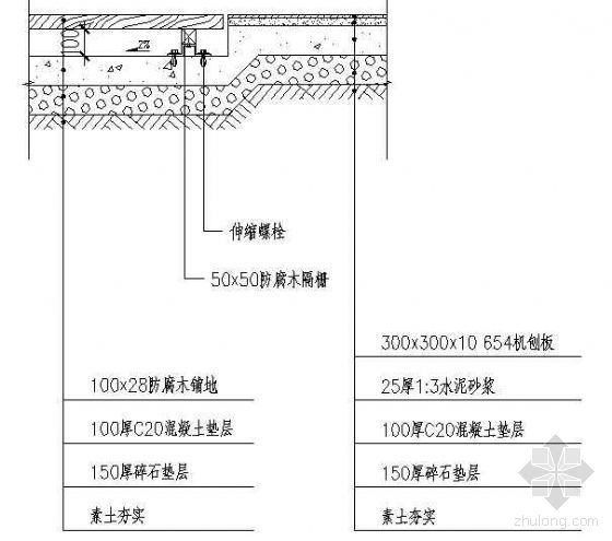 铺装详图平面剖面资料下载-杉木铺装剖面详图