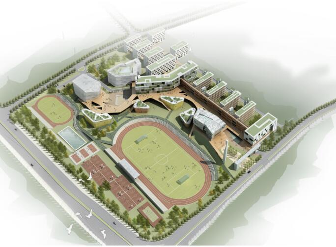 上海复兴高级中学建筑设计资料下载-[广东]某城市高级中学建筑规划方案设计（80页）