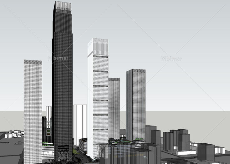 大型城市综合体su资料下载-大型城市超高层建筑商业综合体SU模型