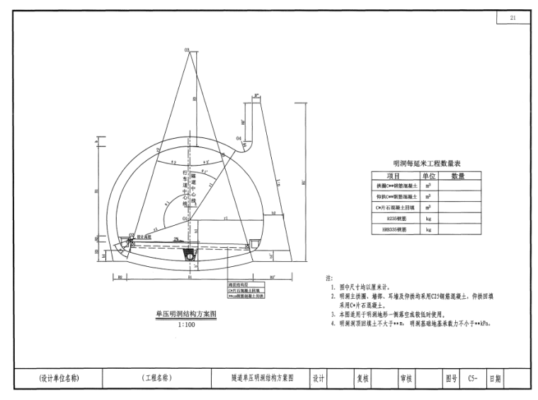 公路工程基本建设项目设计文件图表示例范本（全套，179页）-隧道单压明洞结构方案图