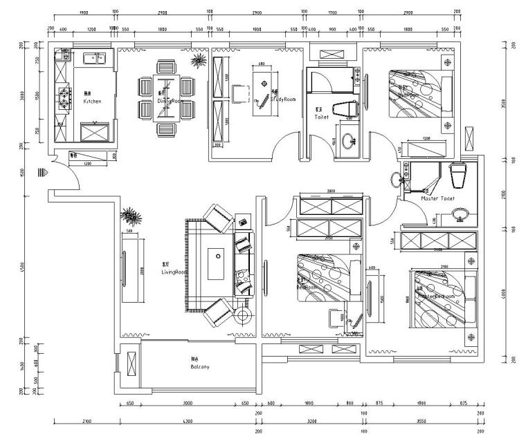[河南]宏力新村商务广场样板房室内施工图设计(简约风格) -家具尺寸定位图