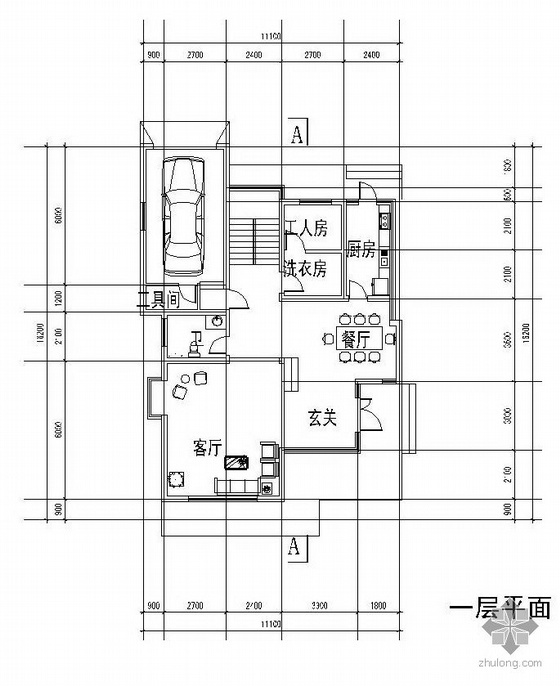 三开间联排别墅户型图资料下载-三层联排别墅户型图(308)