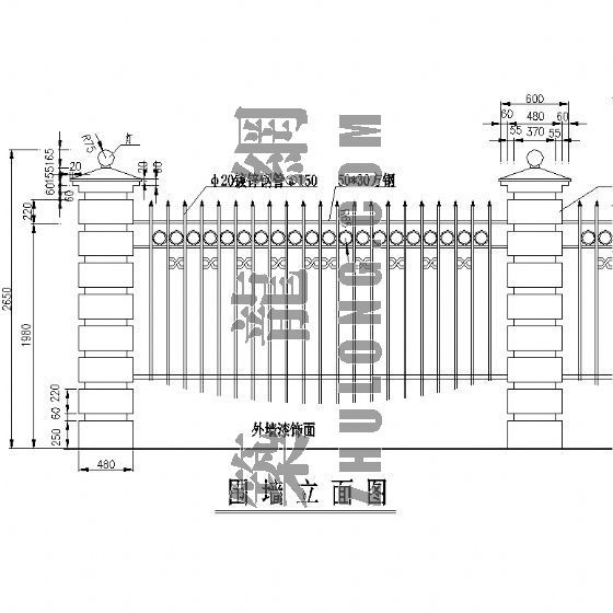 绿篱围墙做法详图资料下载-围墙施工详图