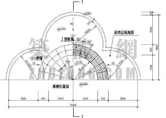 CAD圆形喷泉资料下载-半圆形旱喷泉施工图