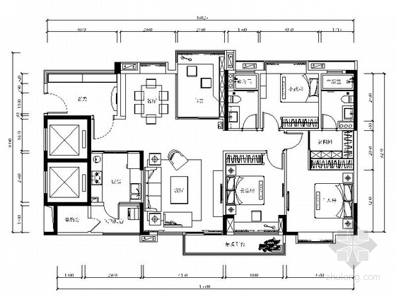 吊顶客厅图片资料下载-[广东]高层住宅四居室样板间CAD施工图（含效果）