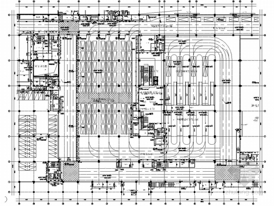 大型火车站综合交通枢纽南北广场地下空间结构施工图（含详细建筑图）-北广场地下一层平面图(M区)