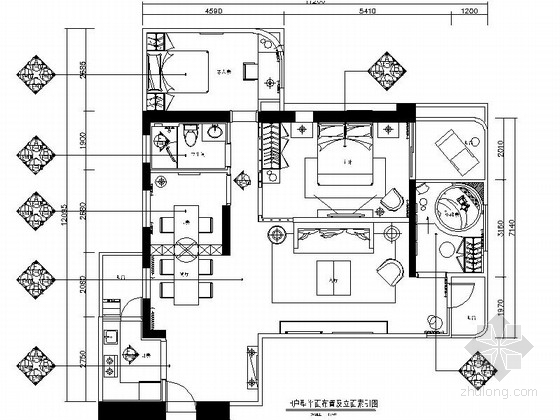 cad平面图三居室资料下载-[广州]三居室典雅温馨中型室内CAD施工图