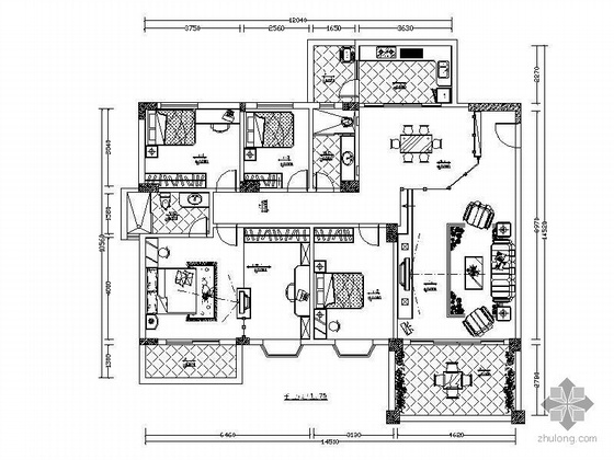 50平方米图书馆设计资料下载-150平方米居室设计图
