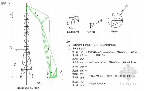 30米烟囱图资料下载-110米烟囱及支承塔架安装施工方案
