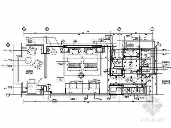 酒店双人间标间资料下载-豪华双人标间室内装修施工图