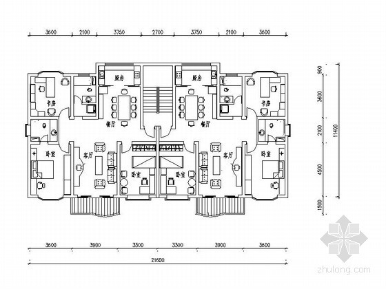 99平方米户型图资料下载-板式多层三居室户型图（124平方米）