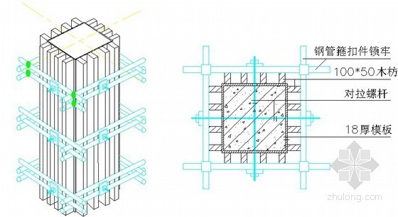 园柱定型钢模板示意图资料下载-柱模板示意图（木模板）