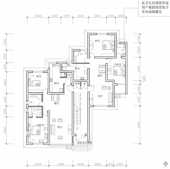 一梯两户18层住宅资料下载-板式多层一梯两户户型图(103/96)