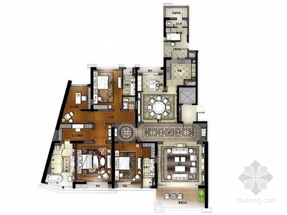 欧式家装设计方案资料下载-[佛山]高层住宅区奢侈欧式四居室样板间设计方案