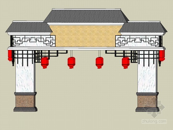 中式古建大门图片资料下载-古建大门SketchUp模型下载