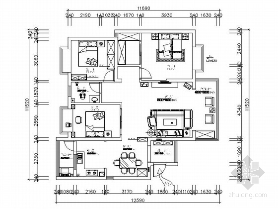 3套新中式风格资料下载-[湖南]书香之家新中式风格三居室雅居装修设计施工图（含效果）