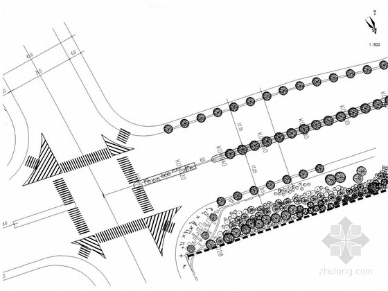 [长沙]学士路道路工程绿化施工图-乔木种植平面图 
