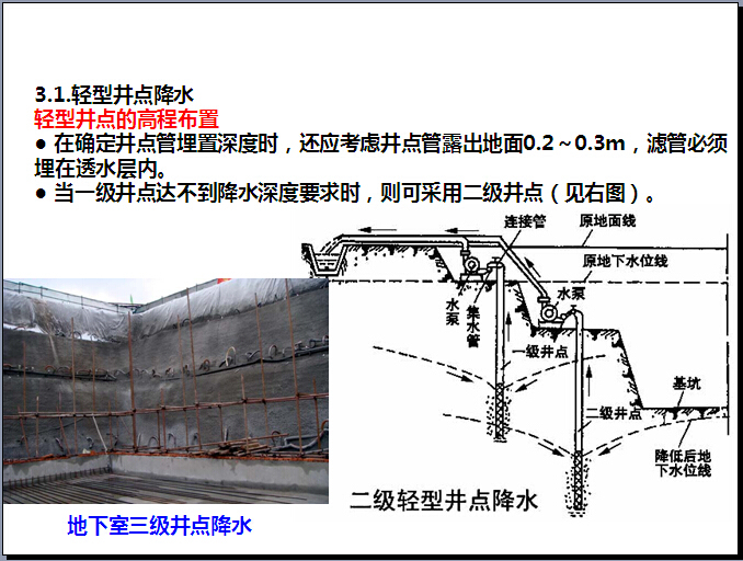 土方工程管理要点PPT讲义（图文丰富）-轻型井点的高程布置