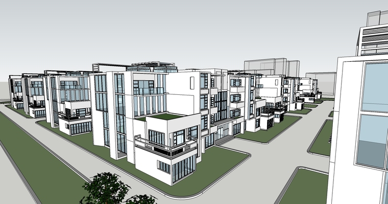 现代风格小区规划SU模型-住宅透视图