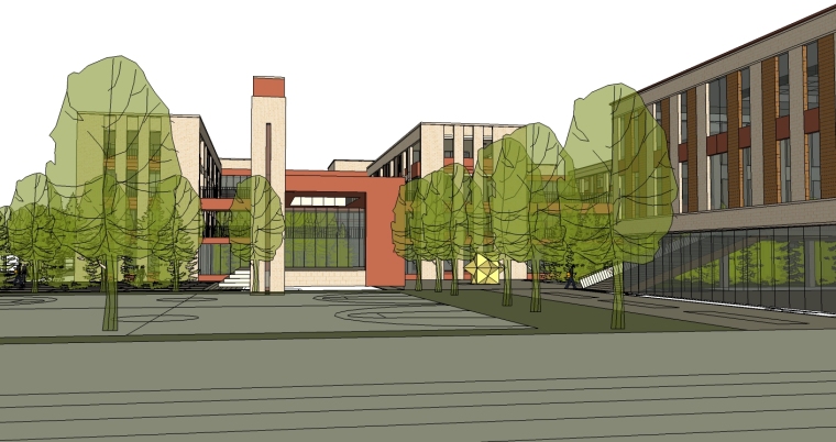 现代风格中学建筑设计SU模型-校内透视图