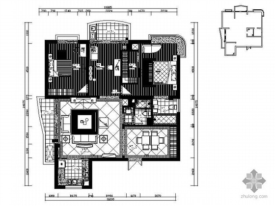 150平米简约客厅资料下载-150平米美式风格三居装修图