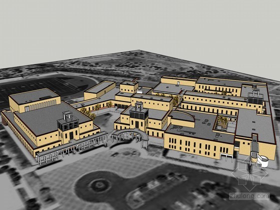 北欧国家中学建筑资料下载-中学总体建筑SketchUp模型下载