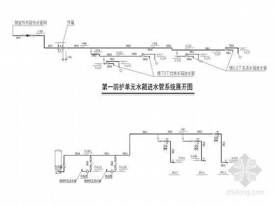 [江西]高层住宅楼及地下车库给排消防施工图-水箱系统展开图 