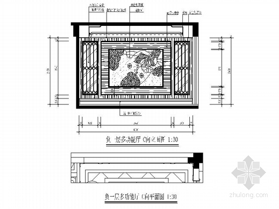 [三亚]典雅欧式三层别墅样板房CAD装修图（含效果）多功能厅立面图