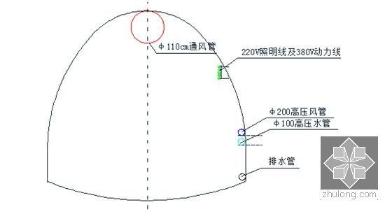 [甘肃]大型引渠供水主体工程施工组织设计(隧洞 渡槽 2015年编制)-洞内风、水、电管线布置图