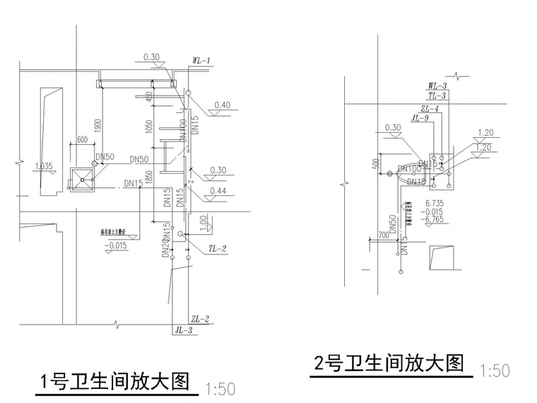 [北京]办公楼给排水消防施工图设计（气体灭火）-卫生间放大图.jpg