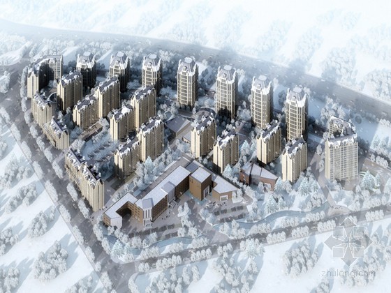 冬日小区建筑3D模型资料下载-冬日小区建筑3D模型下载
