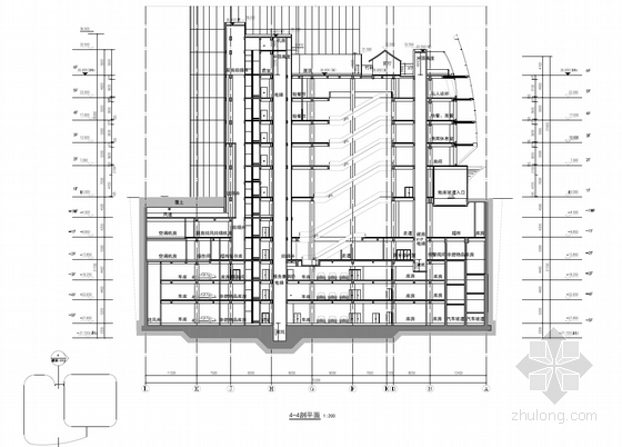 [北京]CBD核心商务区金融中心办公塔楼建筑设计施工图（44层 220米高）-金融中心办公塔楼剖面图